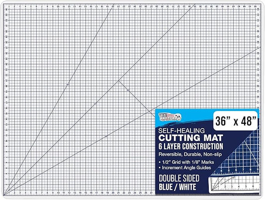 U.S. Art Supply 36" x 48" Self-Healing Cutting Mat 5-Ply - Double-Sided White/Blue Craft Mat, Non-Slip Cutting Mats for Crafts, Sewing, Quilting, Scrapbooking