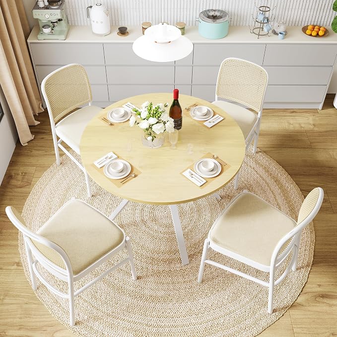 Wildhome Round Dining Table for 2-4, 43 Inch Dining Room Kitchen Table with 1-Tier Storage Shelf, Modern Farmhouse Dinner Furniture with Adjustable feet,Oval Circle(43in-Oak)