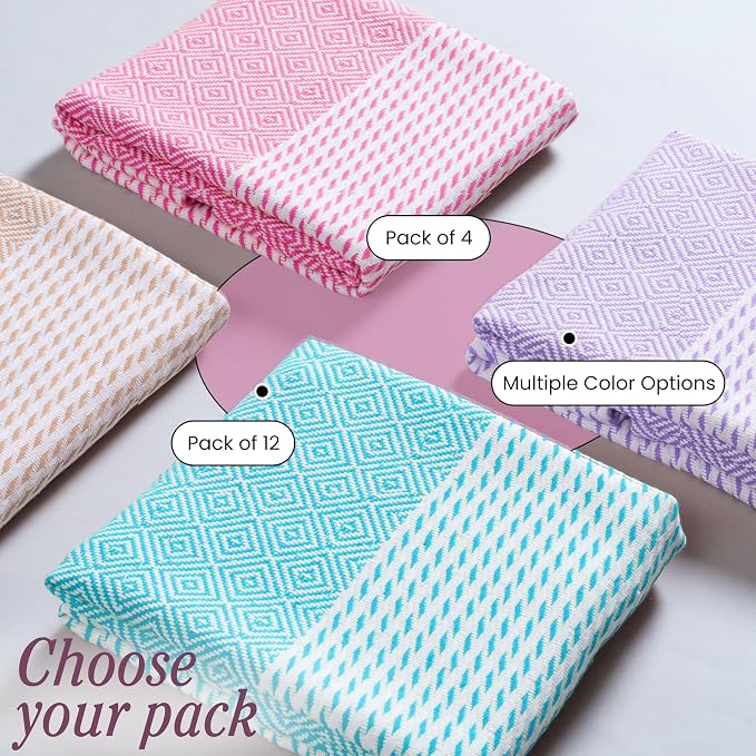 TWINY threads Kitchen Towel Diamond Weave Multi Color Set, Premium 100% Cotton Kitchen Linen, Absorbent Quick Drying Dish Rags, Washable Reusable Multi Purpose for Drying Dishes, 4 Pack, 18x26 Inches