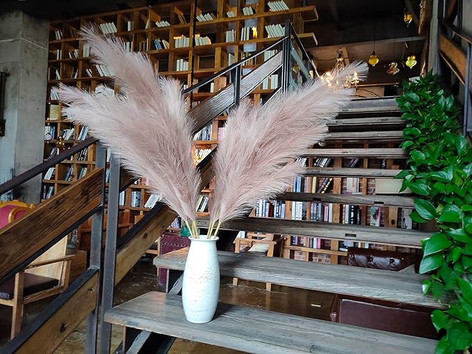 Premium Faux Pampas Grass Decor Tall & Fluffy, No Assembly Needed Long Pampas, Luxury Large Floral, Elegant Feather Flowers for Wedding Decorations (Faux Khaki, 8pcs 43.3"(110cm))