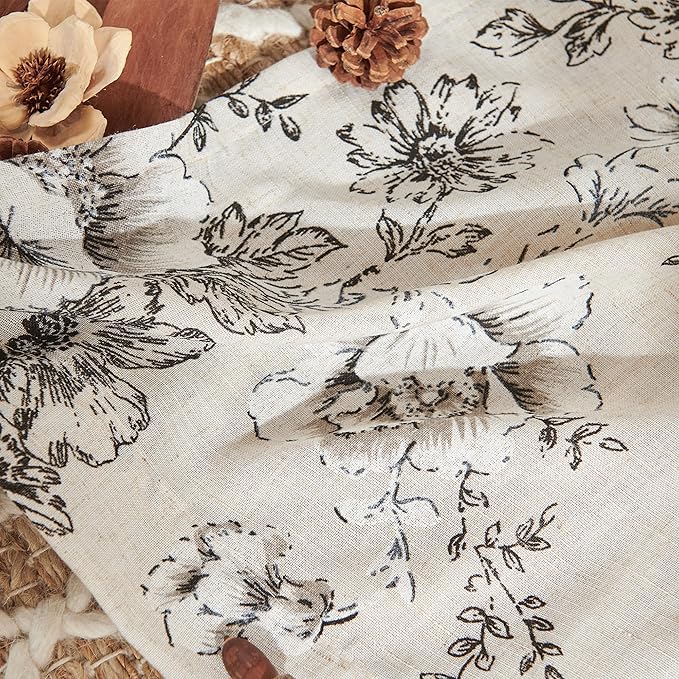 jinchan Pinch Pleated Curtains Floral Linen Blend Curtains for Living Room 63 Inch Length Black Peony Flower Printed Curtain Rod Pocket Back Tab Farmhouse Pinch Pleat Drapes with Hooks Set 2 Panels