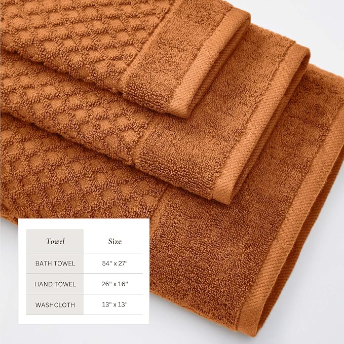 Great Bay Home Bath Towels - 100% Cotton 6 Piece Towel Set - Diamond Waffle Weave - Absorbent, Durable, Quick-Dry Towels for Bathroom (Copper)