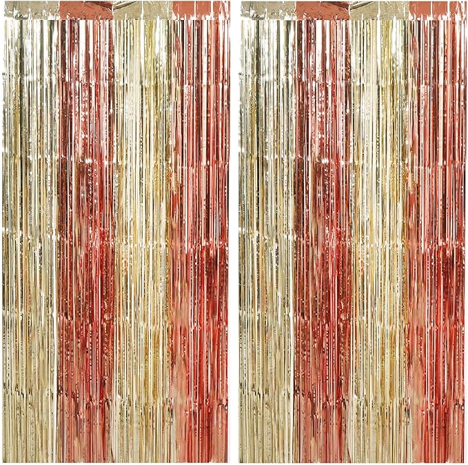 TONIFUL Valentine's Day Door Streamers,Rose Gold and Light Gold Photo Booth Backdrop Metallic Streamers Foil Fringe Curtain for Birthday Bridal Shower Engagement Party Decoration