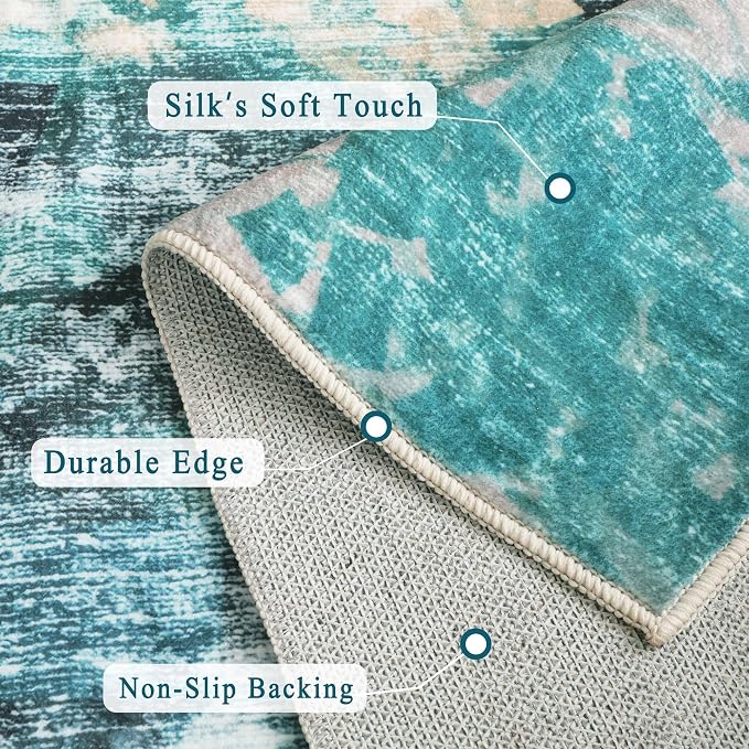 vivorug Washable Rug, Ultra Soft Area Rug 3x5, Non Slip Abstract Small Rug, Stain Resistant Rugs for Living Room Bedroom, Modern Fluffy (Rosy Clouds, 3'x5')