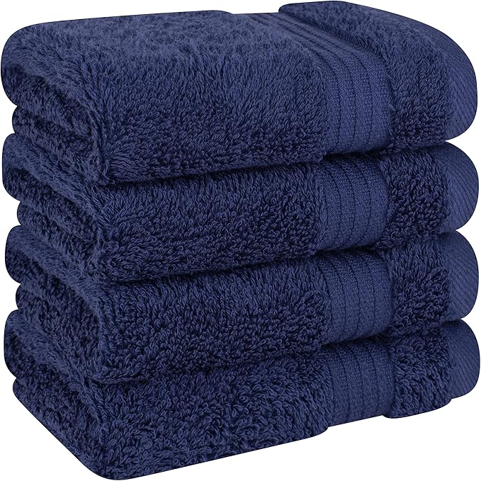 Cotton Paradise 100% Cotton Turkish Towel Set, Soft Absorbent Quick Dry, 4 Piece Washcloth Set, Navy Blue