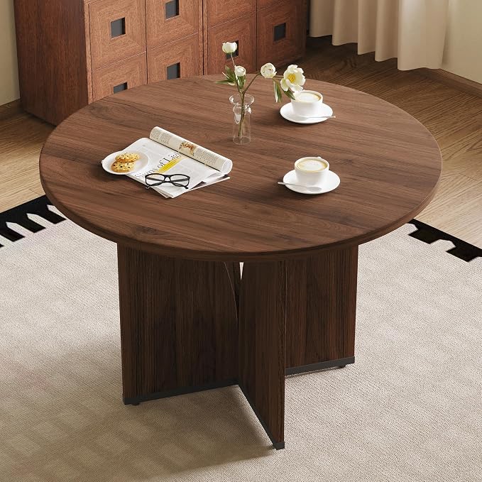 HIPIHOM MDF Round Dining Table 39.4 Inch Modern Minimalist Kitchen Table | V-Leg Sturdy Home Dining Table | Small Apartment Round Table for 4-6 People | Scratch & Water Resistant Easy-Clean Surface