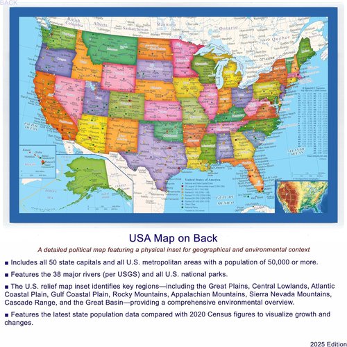 Skiennix 2-Sided Desk Map - Durable Lamination, US/Europe Centered | 17.5 x 11.5 Inches