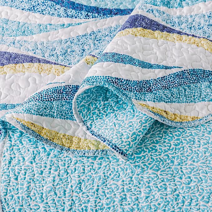HoneiLife Beach Quilt King Size - 3 Pieces Coastal Quilt Sets Nautical Bedspreads Ocean Coverlets Lightweight Bed Cover, King Quilt Bedding Set All Season Quilts