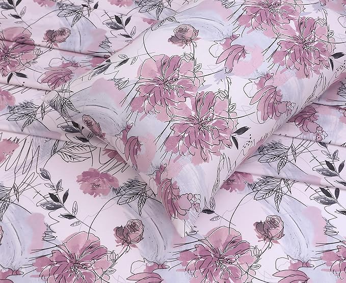 RUVANTI 100% Cotton Split King Sheets Sets for Adjustable Bed, 5 PCs, Soft & Breathable Percale Weave Bedding, Deep Pocket 16", Hotel Standard, Crisp Cool Feel & Durable, Floral Sheet, Lilac Floral