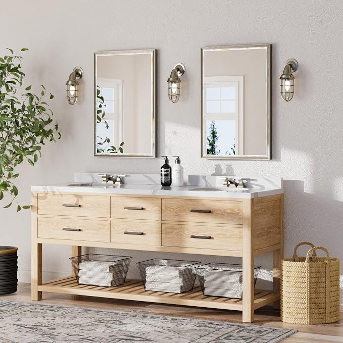 Brushed Nickel Bathroom Mirror, 24x36 Inch Beveled Framed Bathroom Mirror Anti-Rust, Brushed Nickel Metal Frame Bathroom Vanity Mirror for Wall, Vertical/Horizontal Wall-Mounted Mirrors