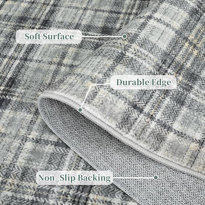 Washable Rugs 9 x 12 Rug for Living Room Soft Bedroom Rug Modern Plaid Large Area Rug Non Shedding Non Slip Throw Rugs Stain Resistant Carpet for Dining Room Nursery 9'x12' Greenish Grey