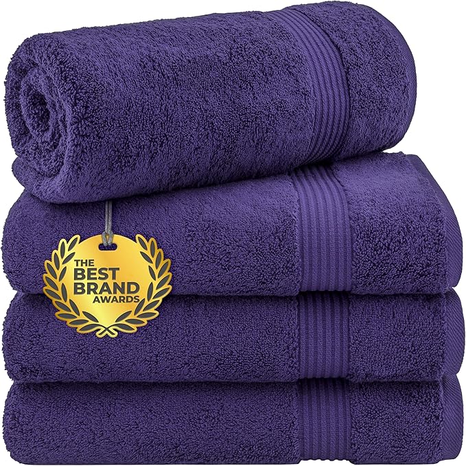 Cotton Paradise 100% Cotton Turkish Towel Set, Soft Absorbent Quick Dry, 4 Piece Bath Towel Set, Violet Purple