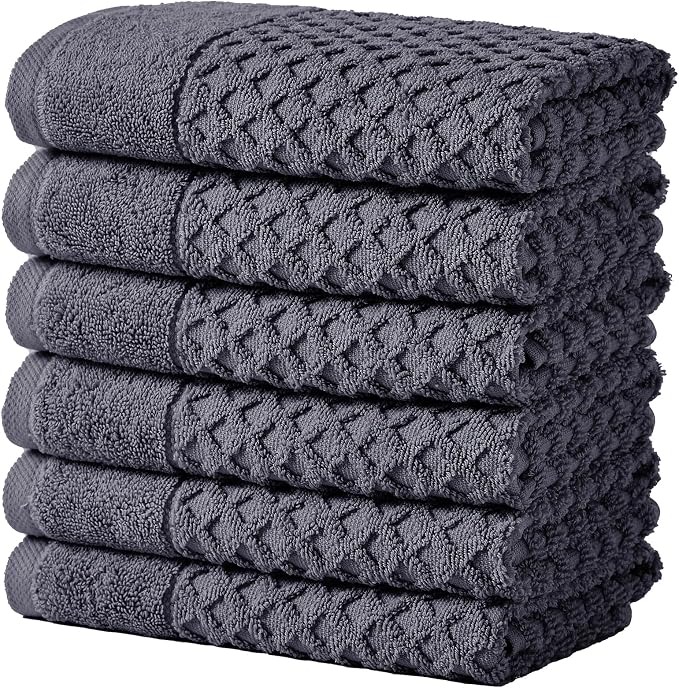 Great Bay Home Hand Towels - 100% Cotton 6 Pack 26x16 Hand Towel Set - Absorbent, Durable, Quick-Dry Towels for Bathroom (Stone Blue)