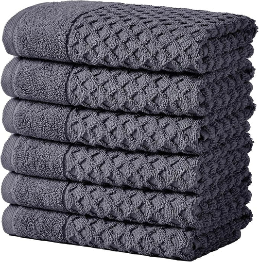Great Bay Home Hand Towels - 100% Cotton 6 Pack 26x16 Hand Towel Set - Absorbent, Durable, Quick-Dry Towels for Bathroom (Stone Blue)