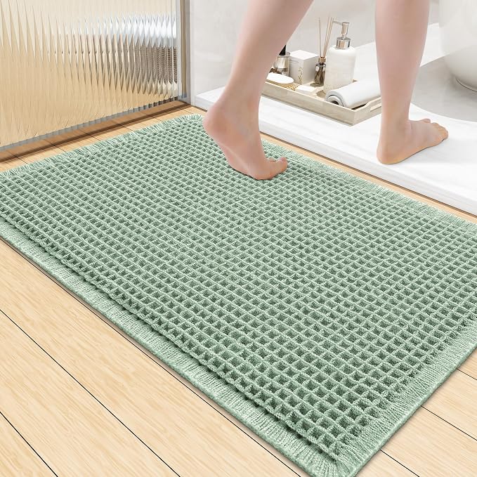 Smiry Waffle Bath Mat 36x24, Extra Soft Absorbent Bathroom Rugs, Non Slip Machine Washable Quick Dry Bath Rugs for Bathroom Floor, Tub, Shower, Home Decor Accessories, Sage Green