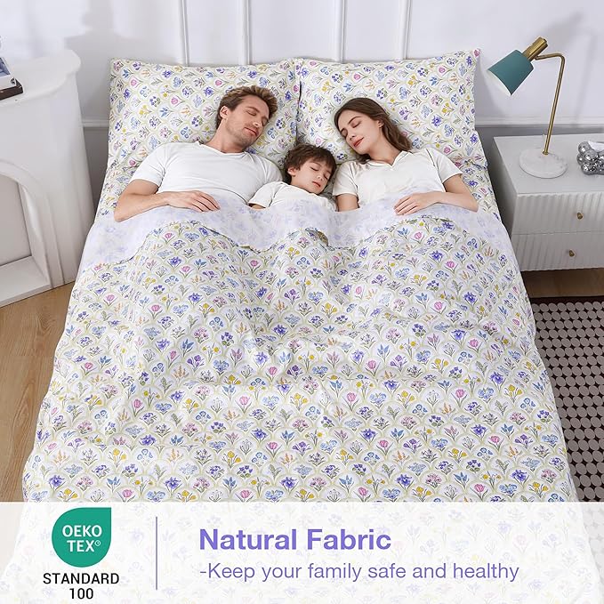 Softan Floral Twin Sheet Set, 3-Piece Microfiber Printed Fitted Sheet with 15" Deep Pockets & Non-Slip Straps, Multi Flower Patterned Single Bedding Sheets & Pillowcase Set
