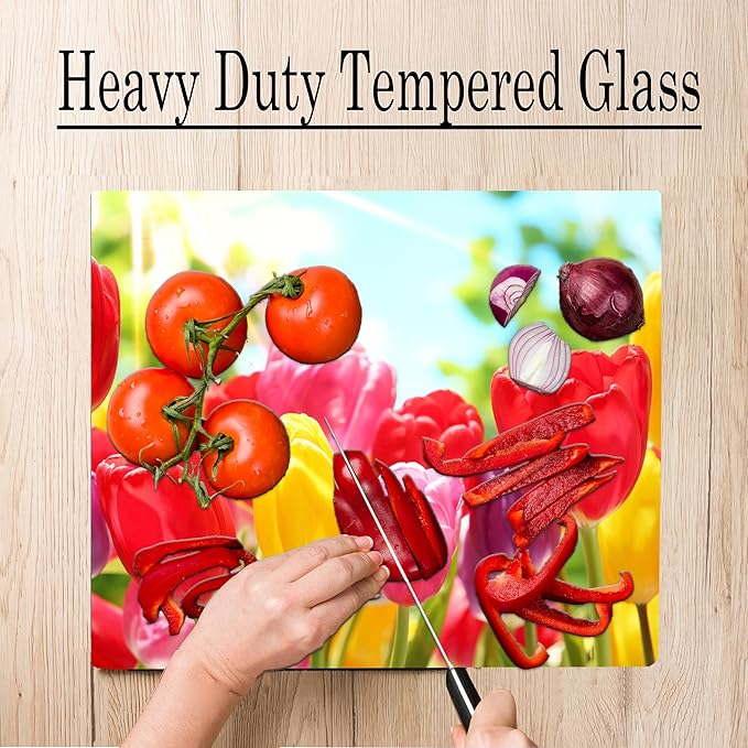 Tulips Floral Pattern Flower Love Kitchen Glass Cutting Board Decorative Valentine's Mother's Day Gift For Her Flowers (Tulips)