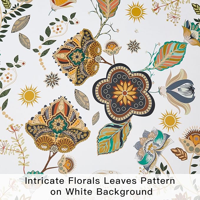XiDi Extra Long Blackout Floral Curtains 108 Inches Long 2 Panels for Bedroom Living Room Thermal Insulated Luxury Colorful Curtains Vintage Patterned Botanical Printed Grommet Drapes White 52x108