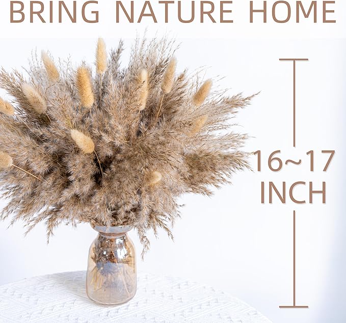 WILD AUTUMN Fluffy Boho Decor Dried Grass - Dried Pampas Grass Short pompas Grass Vase Filler Dried Flowers Wedding Home Table Rustic Farmhouse Decor