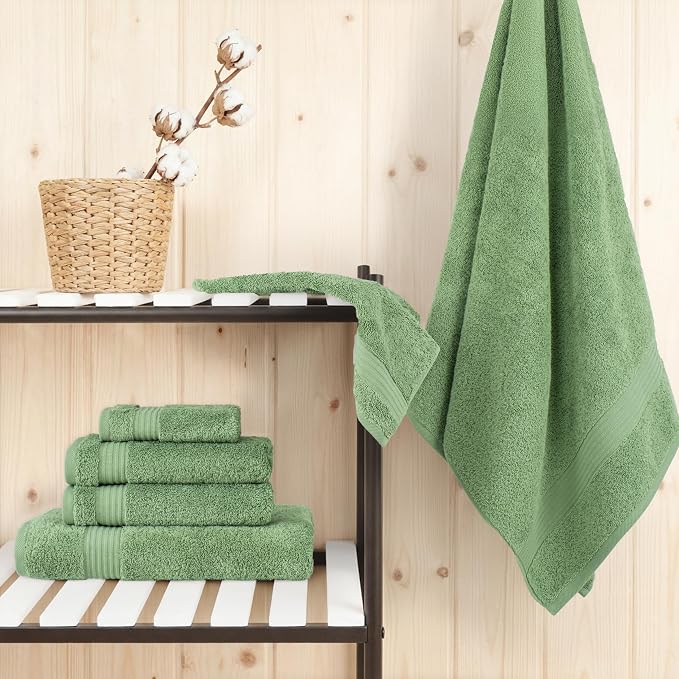 Cotton Paradise Towel Set of 6, 2 Bath Towels, 2 Hand Towels and 2 Washcloths Towels for Bathroom Sets, Green