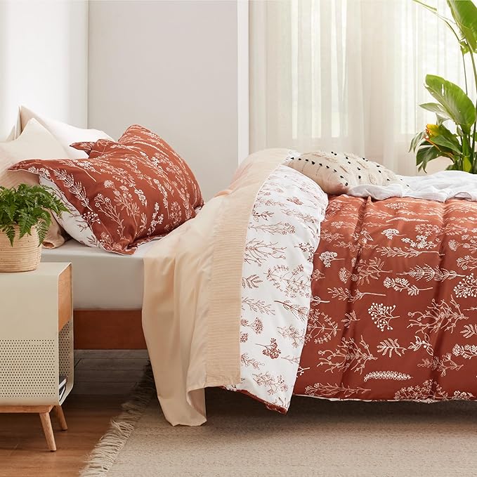 Bedsure Duvet Cover Full Size - Reversible Terracotta Full Duvet Cover Set with Zipper Closure, 3 Pieces Cute Floral Botanical Bedding Set with 8 Corner Ties and 2 Pillow Shams