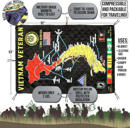 Medals of America Vietnam Map Poncho Liner Woobie Blanket - Military Grade Survival Gear for Veterans