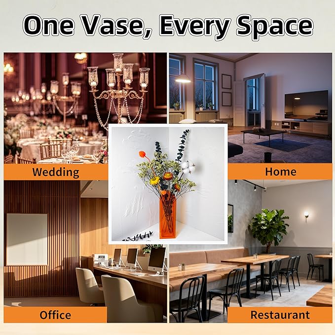 Acrylic Vase Creative Gifts Minimalist Design Wedding Centerpiece Home Office Decor Elegant Floral Display Stand(Not Including Flowers) (Full-Orange, 1PCS)