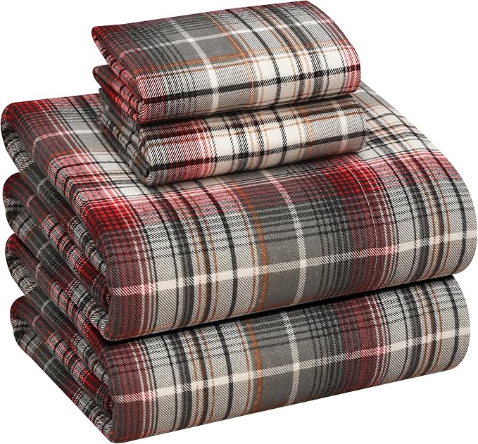 RUVANTI Flannel Sheets California King Size - 100% Cotton Brushed Cal King Bed Sheets Set - Deep Pockets 14 Inches - All Seasons Breathable & Extra Soft - Warm & Cozy, 4 Piece, Halloween Check