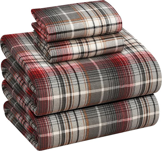 RUVANTI Flannel Sheets Queen Size - 100% Cotton Double Brushed Bed Sheets, Deep Pockets 16 Inches Queen Sheet Set, All Seasons Breathable & Extra Soft - Warm & Cozy, 4 Piece, Halloween Check