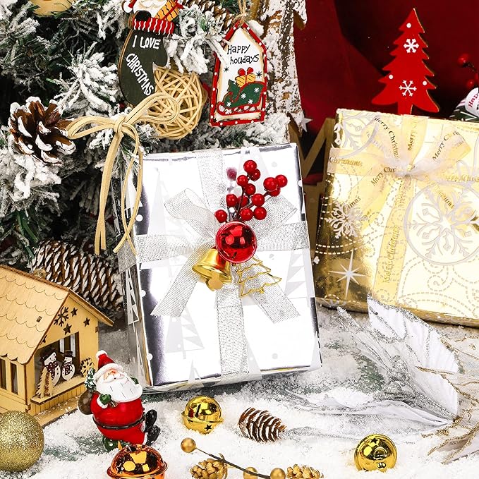 WRAPAHOLIC 30 Inch Christmas Wrapping Paper Roll - Jumbo Roll Red Green Gold and Silver Snowflakes Trees Holiday Collection with Metallic Foil Shine - 4 Rolls - 30 Inch x 120 Inch Per Roll