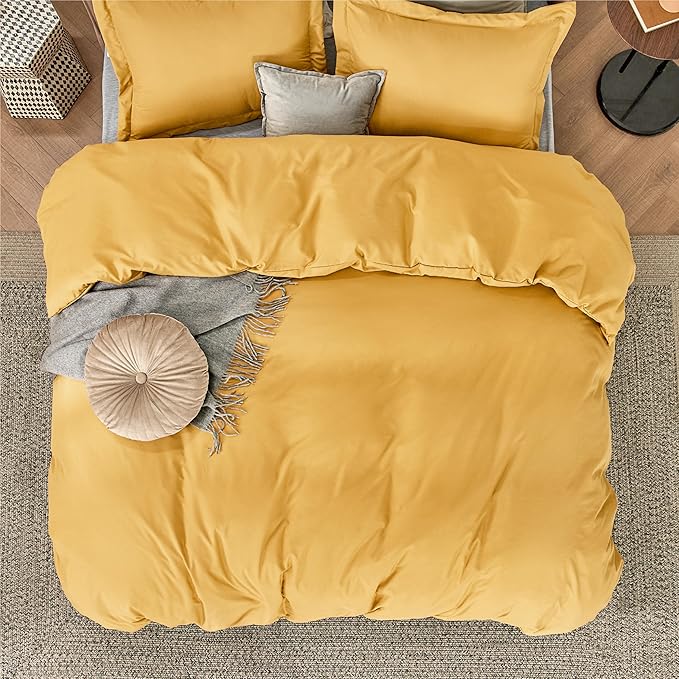 Bedsure Duvet Cover Full Size - Soft Double Brushed Bedding Set for Kids & Adults, Zipper Closure, 3 Pieces, Includes 1 Duvet Cover (80"x90") & 2 Pillow Shams, NO Comforter, Golden Yellow