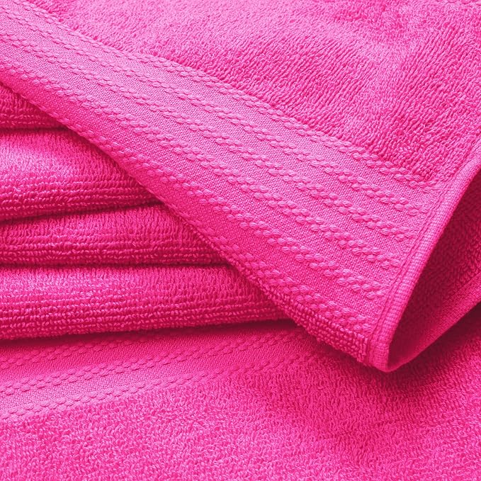 GLAMBURG Premium Cotton 4 Pack Bath Towel Set - 100% Pure Cotton - 4 Bath Towels 27x54 - Ideal for Everyday use - Ultra Soft & Highly Absorbent - Hot Pink