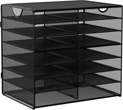 EasyPAG Paper Trays - 14-Tier Mesh Desk Organizer with Handle | A4/Letter Size for Office & Home - Black