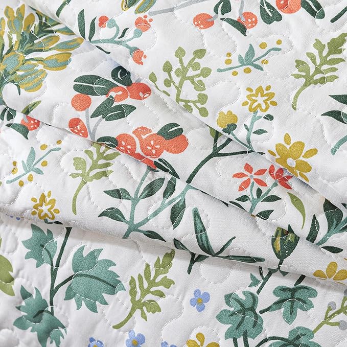 HoneiLife Queen Quilt Bedding Set - 3 Pieces Microfiber Quilt Sets Lightweight Bedspreads Reversible Coverlets Retro Bed Cover Floral Bedding Set Wildflower Quilts All Season Use