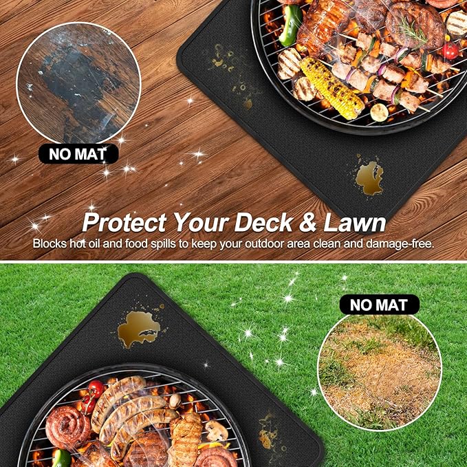 Stasover 65 x 48 Inch Under Grill Mats for Outdoor Grill, Fireproof & Heat Resistant Fiberglass Deck Protector, Waterproof & Oil-Proof BBQ Floor Pad for Deck, Patio, Grass – Easy Clean, Reusable
