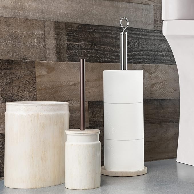Creative Scents Rustic Luxe Small Bathroom Trash Can 1.53 Gal / 5.8L - Oval Bathroom Garbage Can Bin for Modern Farmhouse Decor - Small Waste Basket for Bathroom and Bedroom