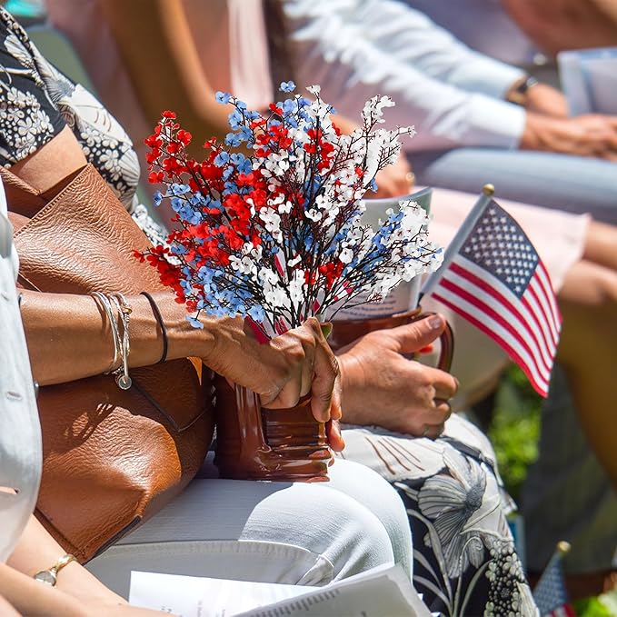 Mandy's Red White Blue Artificial Baby’s Breath European Flowers 6 Bundles Silk Gypsophila with Bendable Stems for Fall Thanksgiving & Christmas Centerpiece Wedding Decor and Table Arrangements