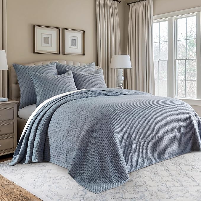 Levtex Home - Cross Stitch Bedspread Set - Queen Bedspread and Two Standard Shams - Cross Stitch Pattern - Bedspread (104X106in.) and Sham (20x26in.) - Cotton