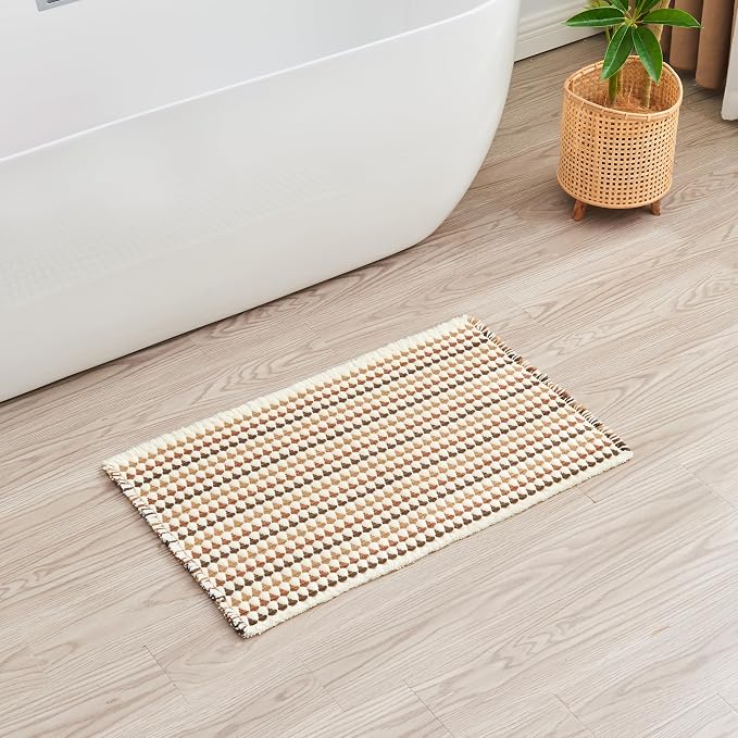 Douceur Boho Bath mat for Bathroom Floor Non Slip, Acrylic Blend Cute Bath Mats with Tassels, Quick Dry Bath mats Machine Washable, 20" x 32", Brown