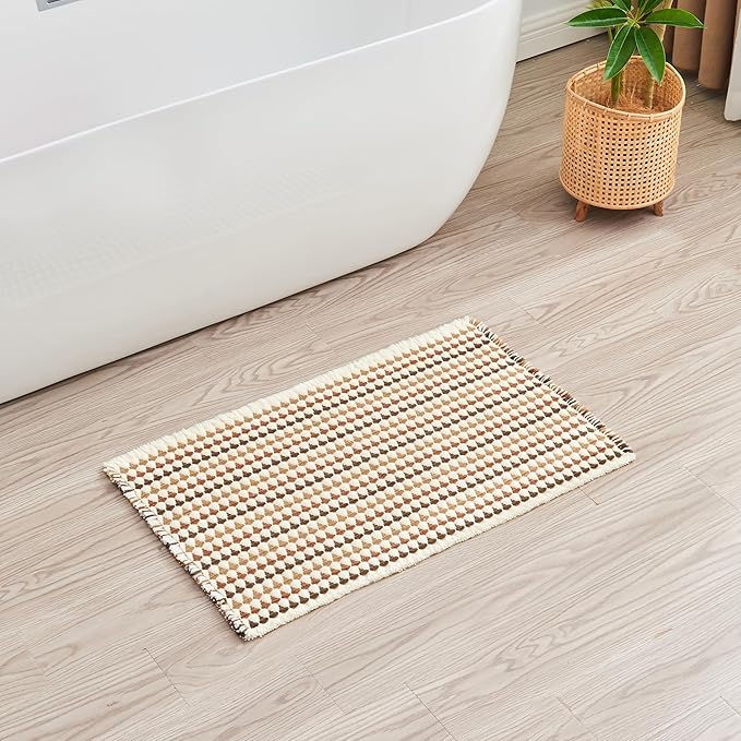 Douceur Boho Bath mat for Bathroom Floor Non Slip, Acrylic Blend Cute Bath Mats with Tassels, Quick Dry Bath mats Machine Washable, 24" x 36", Brown