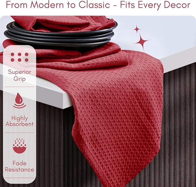 TWINY threads Red Kitchen Towels Set of 12, 16x26 Inches, 100% Cotton Waffle Weave Dish Towels, Soft and Absorbent Tea Towels with Hanging Loop, Washable Reusable Cloths for Cleaning