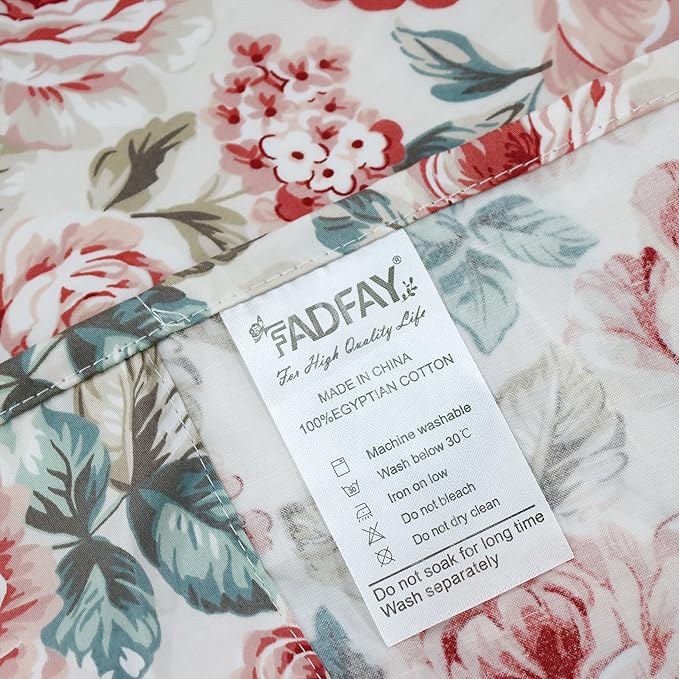 FADFAY Rose Floral Sheets Set King Vintage Red Floral Bedding Shabby Rustic Rose Sheets French Country Farmhouse Bedding 800 Thread Count 100% Egyptian Cotton Deep Pocket Fitted Sheet 4Pcs, King Size