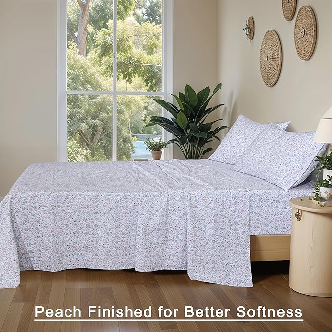 RUVANTI 100% Organic Cotton Sheets California King, Percale Weave, GOTS Certified, 4-Piece Set, Deep Pocket 13", Crisp & Breathable, Soft Durable Bedding, Sábanas Algodón Orgánico – Multi Paisley