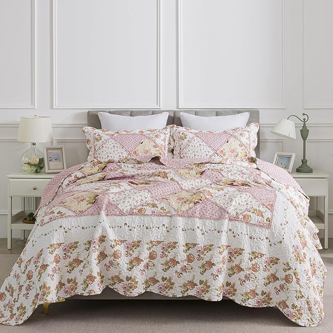 HoneiLife Quilt Set King Size - Fluffy Bedspreads 106x96, Microfiber Quilts 3-Piece, Patchwork Coverlet Rustic Bedding Sets All Season Quilts