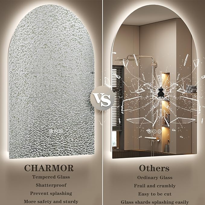 Backlit Arched LED Bathroom Mirror 40x30 Inch, Dimmable Arched LED Vanity Mirror with Lights, Anti-Fog, 3 Colors, Memory, ETL Listed