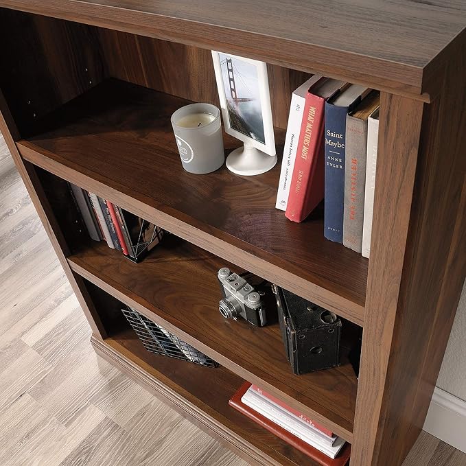 Sauder 3 Tier Book Shelf Wooden Bookcase Multipurpose Bookshelf for Home Office, Living Room, in Grand Walnut