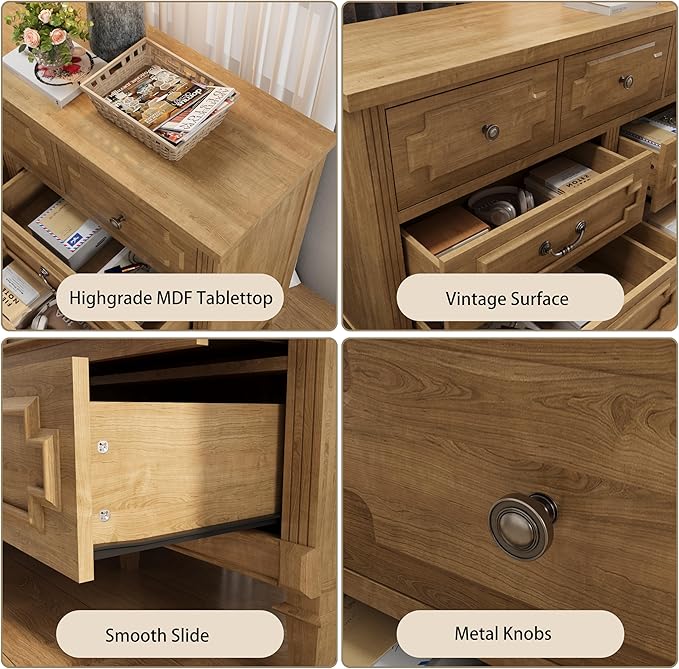 BLANKSPACE 7 Drawer Dresser for Bedroom, 36" Tall Dresser & Chest of Drawers wtih Vintage Surface, Closet Storage Cabinet for Living Room, Hallway, Natural Oak