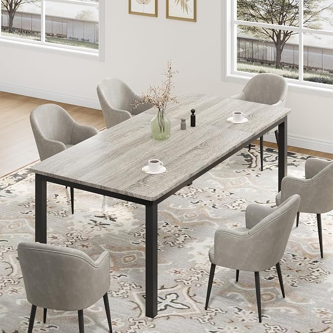 79 Inch Industrial Dining Table for 4-6 Person Rectangle Kitchen Table with Metal Legs,Round Corners, Writing Desk, for Modern Farmhouse, for Kitchen, Dining Room,Quick Assembly, Wood