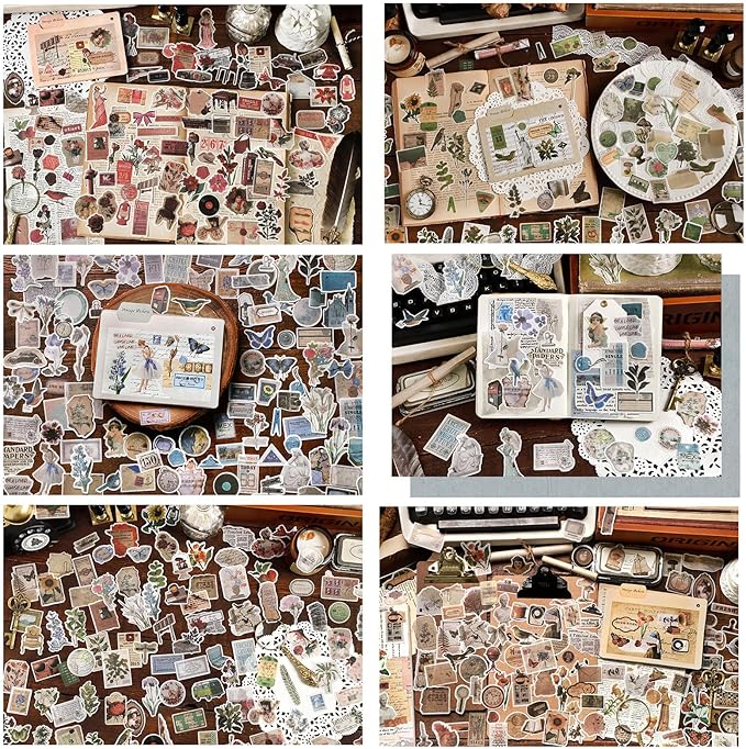 Maxleaf Vintage Washi Sticker Set, 400PCS Floral Retro Nostalgic Ephemera Stickers for Scrapbooking Journaling DIY Crafts Planner Diary Album Handmade Work Journal Envelope Gift Wrapping