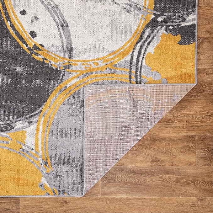 Rugshop Evora Modern Yellow Area Rug, Contemporary Circles Design, Non-Shedding Carpet for Large Living Room or Bedroom, 7'10" x 10'